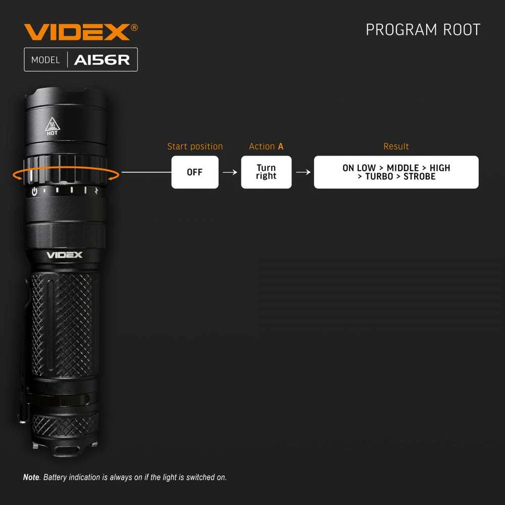 Įkraunamas kišeninis LED žibintuvėlis Luminus SST40 20W, 1700Lm 6500K, Li-ion 21700 4000mAh (keičiamas į 18650), VIDEX VLF-A156R – Mechaninis sukamasis jungiklis