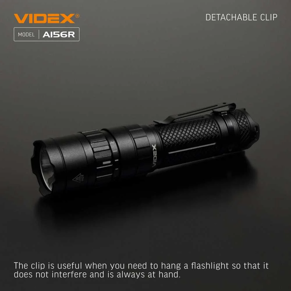 Įkraunamas kišeninis LED žibintuvėlis Luminus SST40 20W, 1700Lm 6500K, Li-ion 21700 4000mAh (keičiamas į 18650), VIDEX VLF-A156R – Mechaninis sukamasis jungiklis