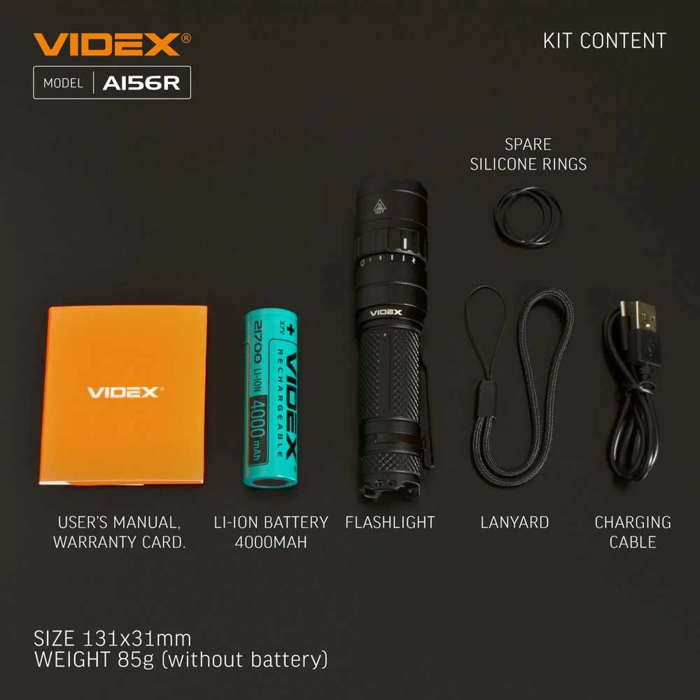 Įkraunamas kišeninis LED žibintuvėlis Luminus SST40 20W, 1700Lm 6500K, Li-ion 21700 4000mAh (keičiamas į 18650), VIDEX VLF-A156R – Mechaninis sukamasis jungiklis