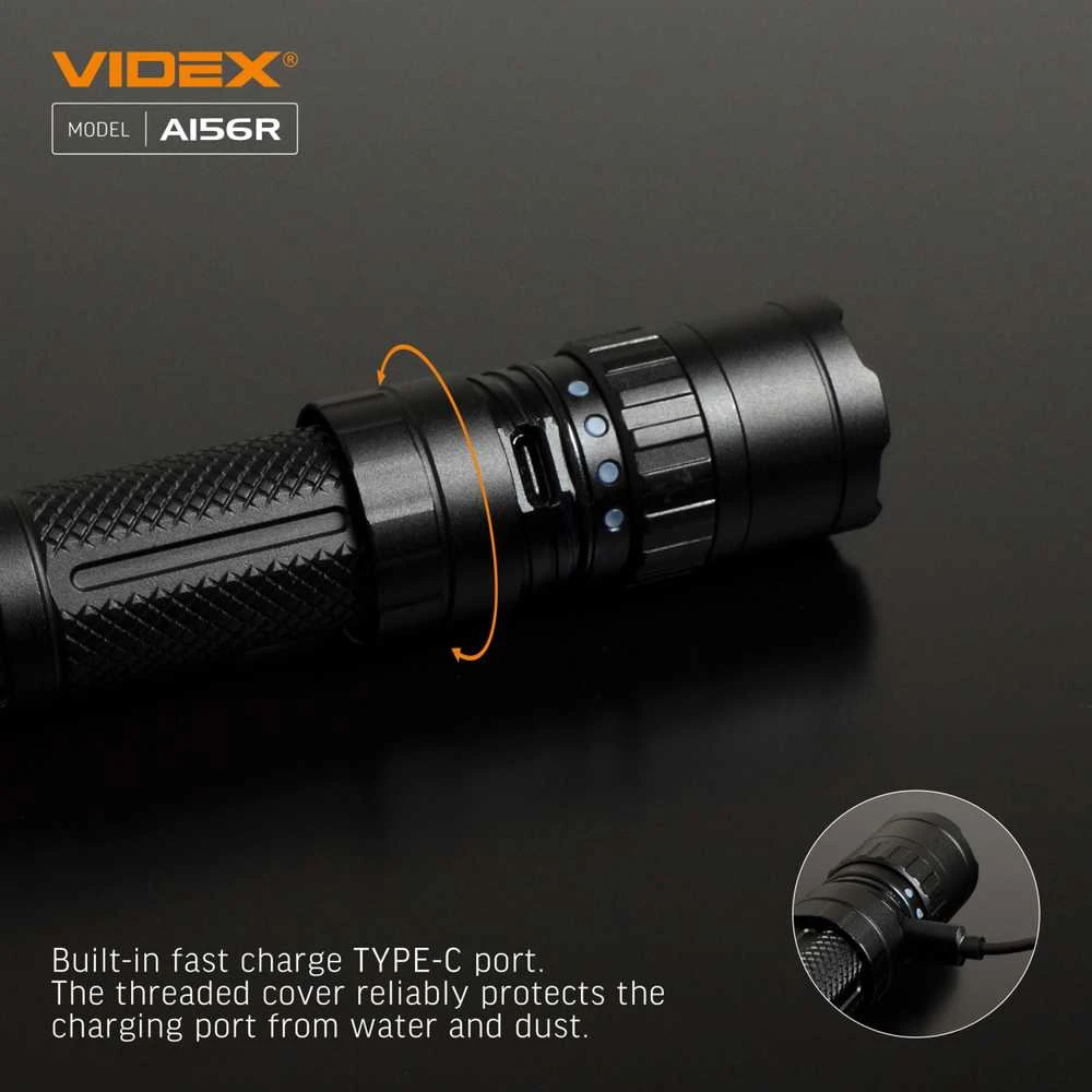 Įkraunamas kišeninis LED žibintuvėlis Luminus SST40 20W, 1700Lm 6500K, Li-ion 21700 4000mAh (keičiamas į 18650), VIDEX VLF-A156R – Mechaninis sukamasis jungiklis