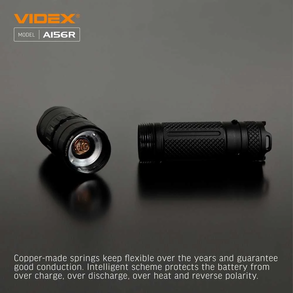 Įkraunamas kišeninis LED žibintuvėlis Luminus SST40 20W, 1700Lm 6500K, Li-ion 21700 4000mAh (keičiamas į 18650), VIDEX VLF-A156R – Mechaninis sukamasis jungiklis
