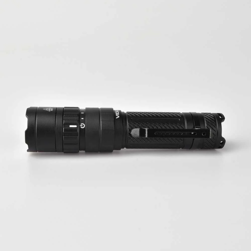 Įkraunamas kišeninis LED žibintuvėlis Luminus SST40 20W, 1700Lm 6500K, Li-ion 21700 4000mAh (keičiamas į 18650), VIDEX VLF-A156R – Mechaninis sukamasis jungiklis