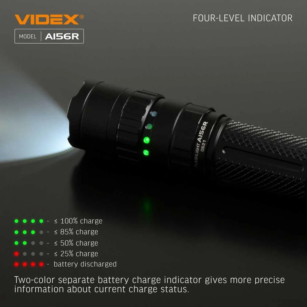 Įkraunamas kišeninis LED žibintuvėlis Luminus SST40 20W, 1700Lm 6500K, Li-ion 21700 4000mAh (keičiamas į 18650), VIDEX VLF-A156R – Mechaninis sukamasis jungiklis