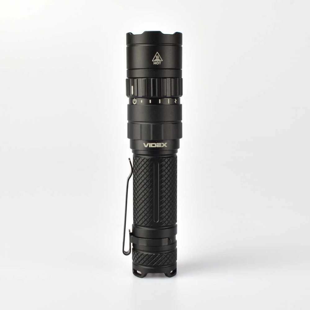 Įkraunamas kišeninis LED žibintuvėlis Luminus SST40 20W, 1700Lm 6500K, Li-ion 21700 4000mAh (keičiamas į 18650), VIDEX VLF-A156R – Mechaninis sukamasis jungiklis