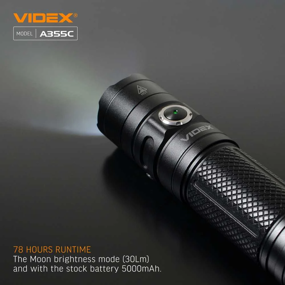 Įkraunamas kišeninis LED žibintuvėlis CREE XHP50.2 20W, 4000Lm 5000K, Li-ion 26650 5000mAh, VIDEX VLF-A355C – Komplekte galingas 5000mAh akumuliatorius