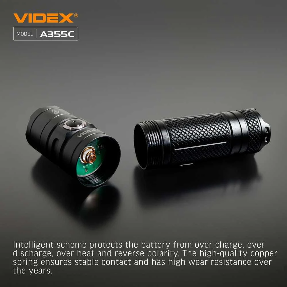 Įkraunamas kišeninis LED žibintuvėlis CREE XHP50.2 20W, 4000Lm 5000K, Li-ion 26650 5000mAh, VIDEX VLF-A355C – Komplekte galingas 5000mAh akumuliatorius