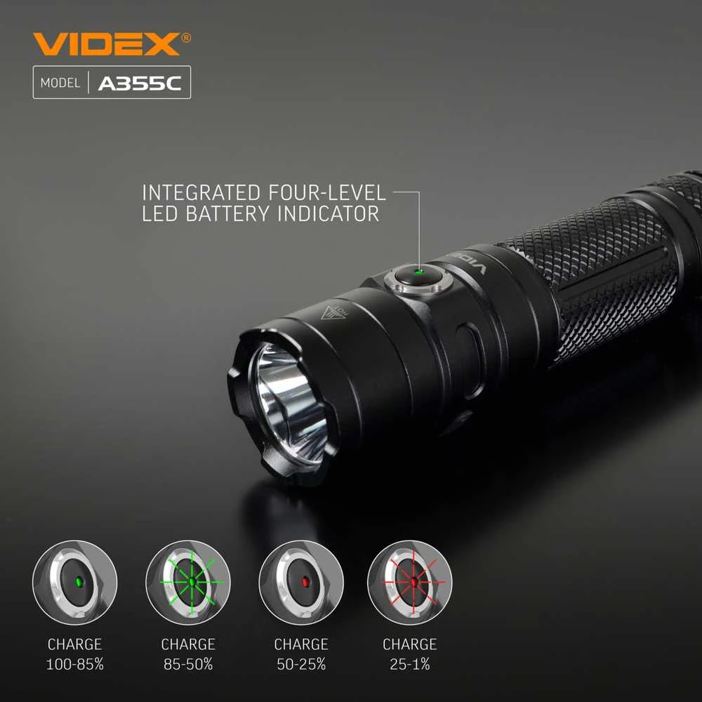 Įkraunamas kišeninis LED žibintuvėlis CREE XHP50.2 20W, 4000Lm 5000K, Li-ion 26650 5000mAh, VIDEX VLF-A355C – Komplekte galingas 5000mAh akumuliatorius