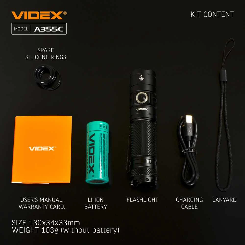 Įkraunamas kišeninis LED žibintuvėlis CREE XHP50.2 20W, 4000Lm 5000K, Li-ion 26650 5000mAh, VIDEX VLF-A355C – Komplekte galingas 5000mAh akumuliatorius
