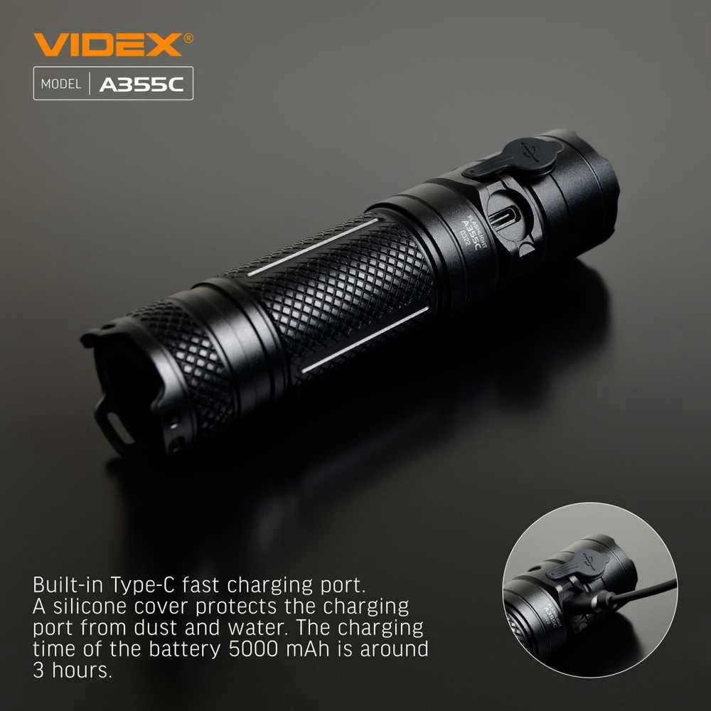 Įkraunamas kišeninis LED žibintuvėlis CREE XHP50.2 20W, 4000Lm 5000K, Li-ion 26650 5000mAh, VIDEX VLF-A355C – Komplekte galingas 5000mAh akumuliatorius