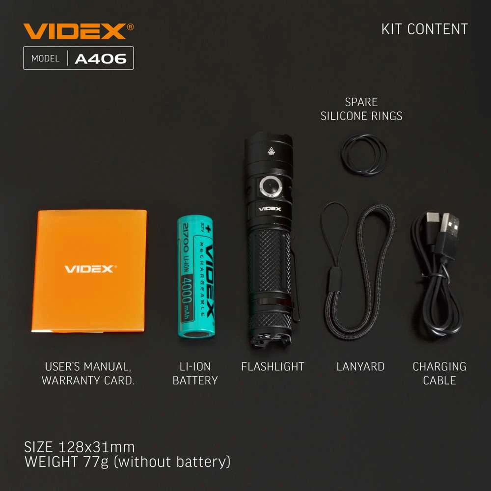 Įkraunamas kišeninis LED žibintuvėlis CREE XHP50.2 20W, 4000Lm 6500K, Li-ion 21700 4000mAh, VIDEX VLF-A406 – Kompaktiškas dydis ir kompromisų neturinti galia