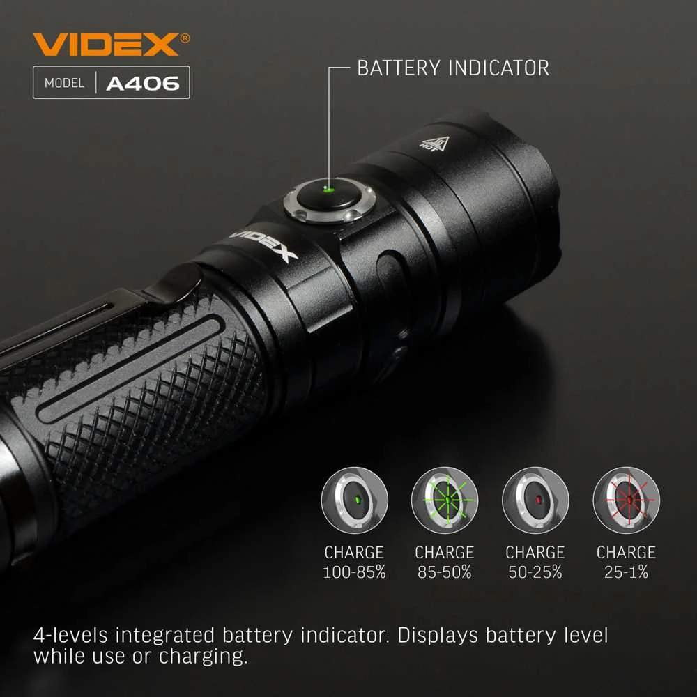 Įkraunamas kišeninis LED žibintuvėlis CREE XHP50.2 20W, 4000Lm 6500K, Li-ion 21700 4000mAh, VIDEX VLF-A406 – Kompaktiškas dydis ir kompromisų neturinti galia