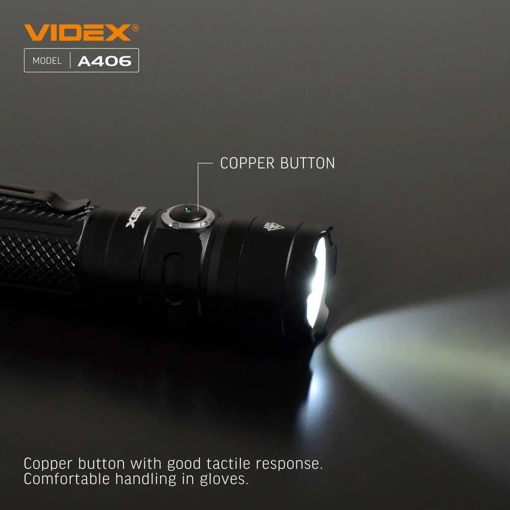 Įkraunamas kišeninis LED žibintuvėlis CREE XHP50.2 20W, 4000Lm 6500K, Li-ion 21700 4000mAh, VIDEX VLF-A406 – Kompaktiškas dydis ir kompromisų neturinti galia