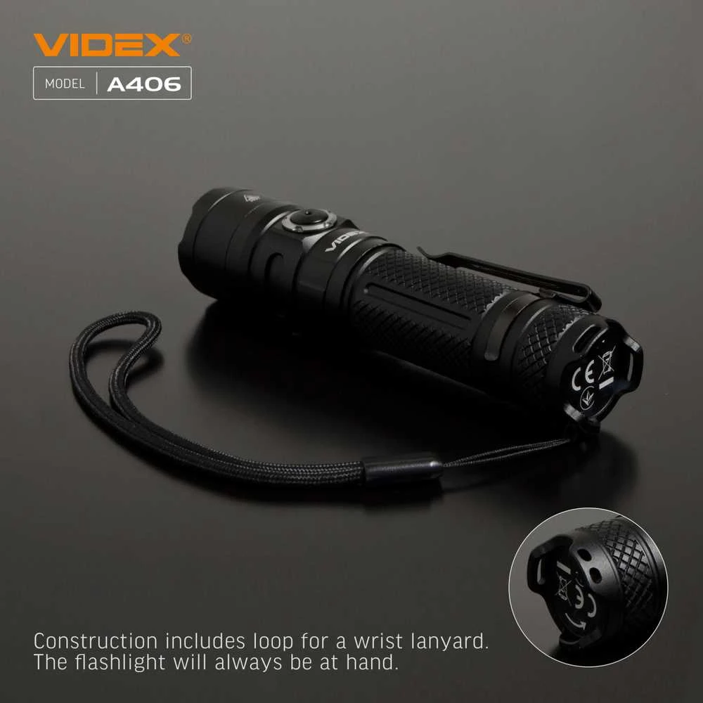 Įkraunamas kišeninis LED žibintuvėlis CREE XHP50.2 20W, 4000Lm 6500K, Li-ion 21700 4000mAh, VIDEX VLF-A406 – Kompaktiškas dydis ir kompromisų neturinti galia