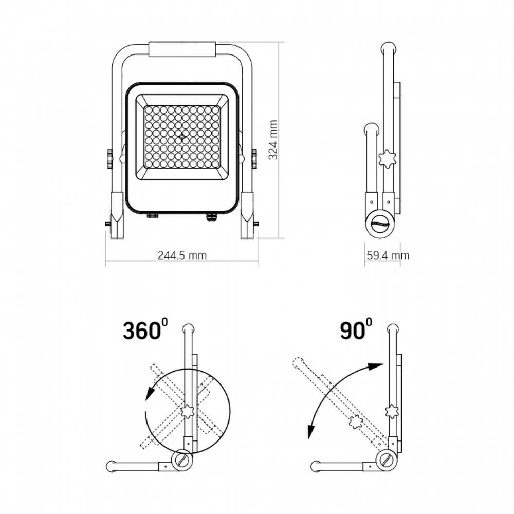 Nešiojamas įkraunamas LED prožektorius 50Wh 1600Lm 5000K IP65 Li-ion 10000 mAh, VIDEX VL-F2A-505 – Autonominis veikimas ir patvarumas statybvietėse