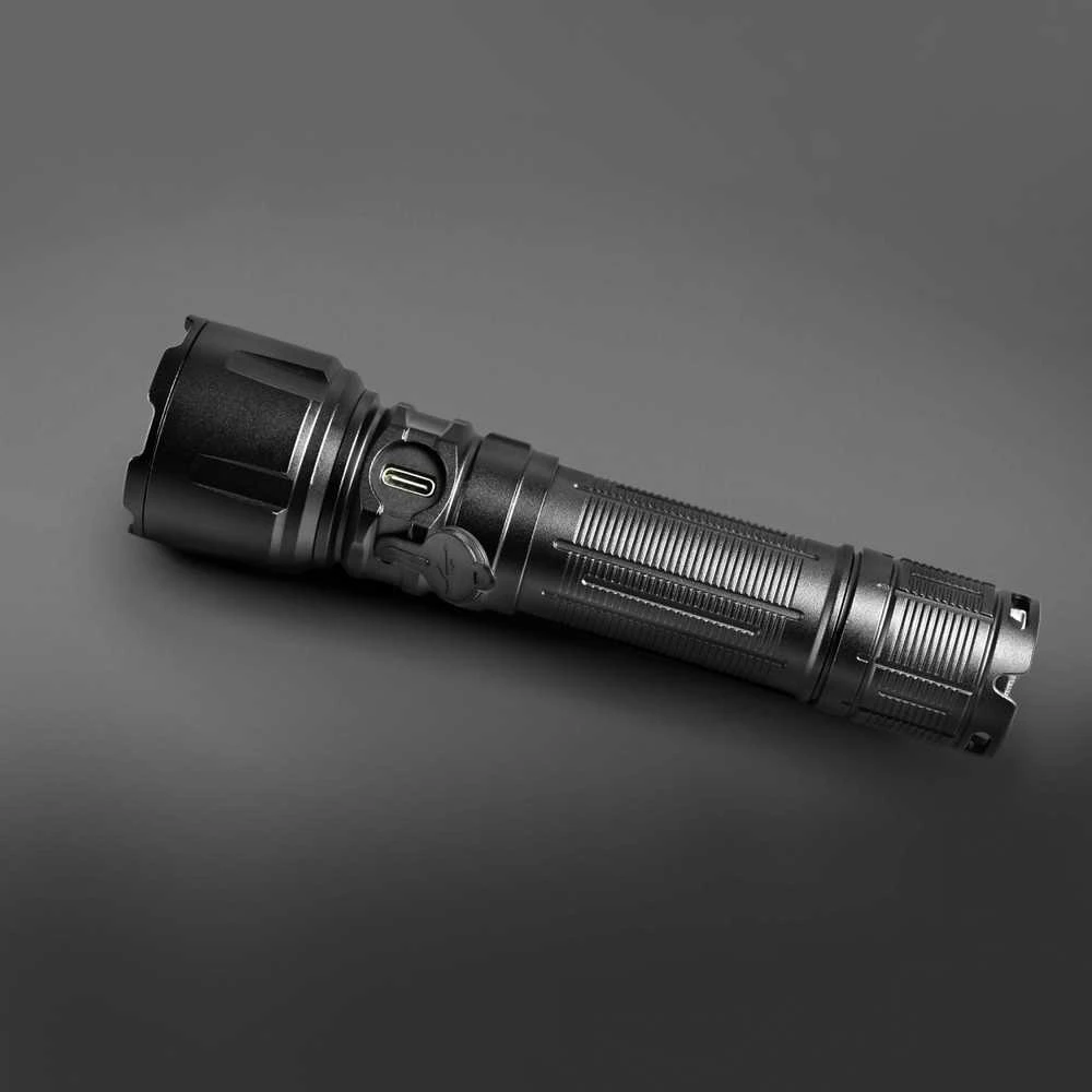 Įkraunamas kišeninis LED žibintuvėlis CREE XHP50.2 20W, Raudona šviesa, 3600Lm 5000K, Li-ion 21700 4000mAh, VIDEX VLF-A376 – Taktinis mygtukas ir raudona šviesa