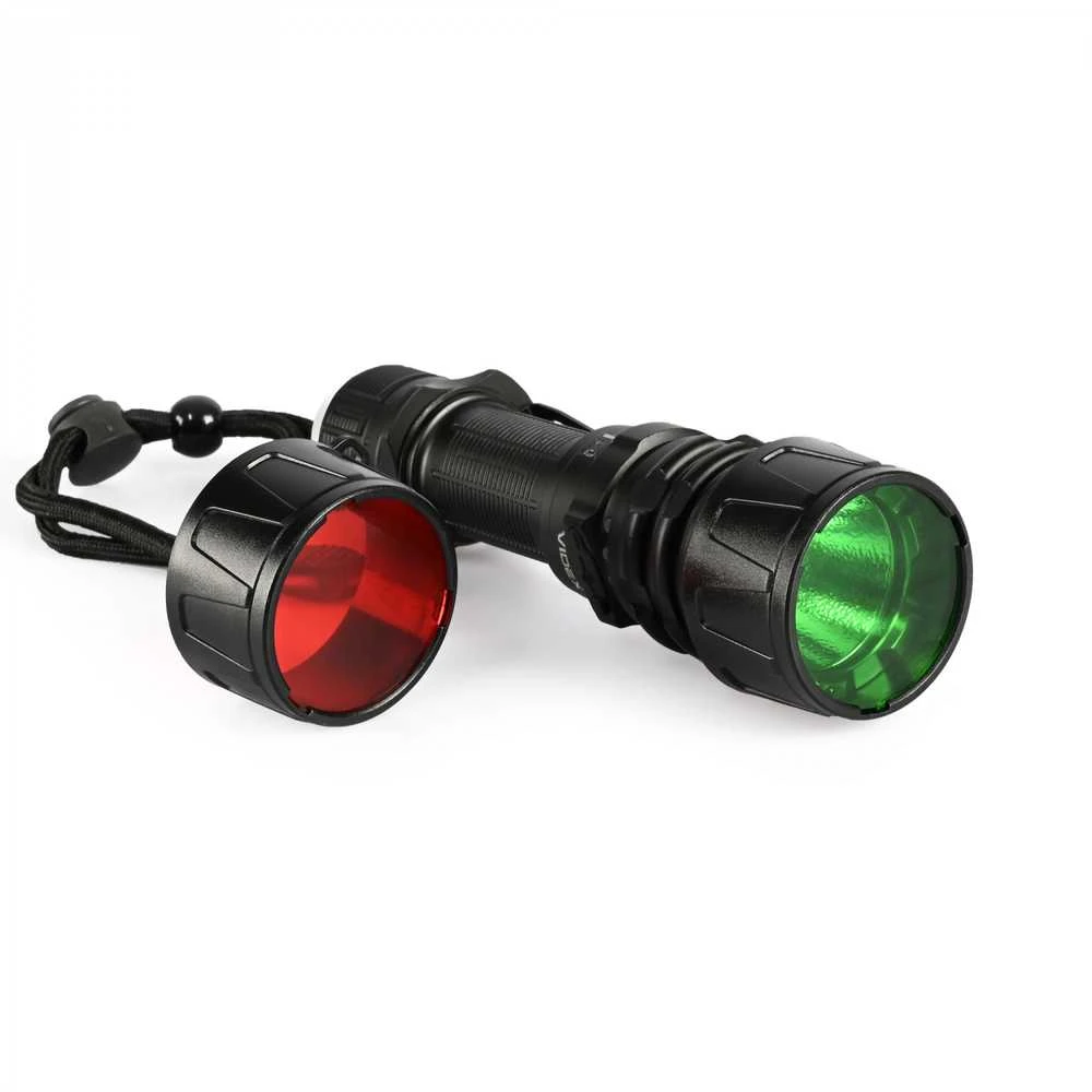 Taktinis LED žibintuvėlis Luminus SFT40 20W, 2000Lm 6500K, Li-ion 21700 4000mAh, VIDEX VLF-AT265 – Taktinis mygtukas, 650m atstumas ir spalvoti filtrai