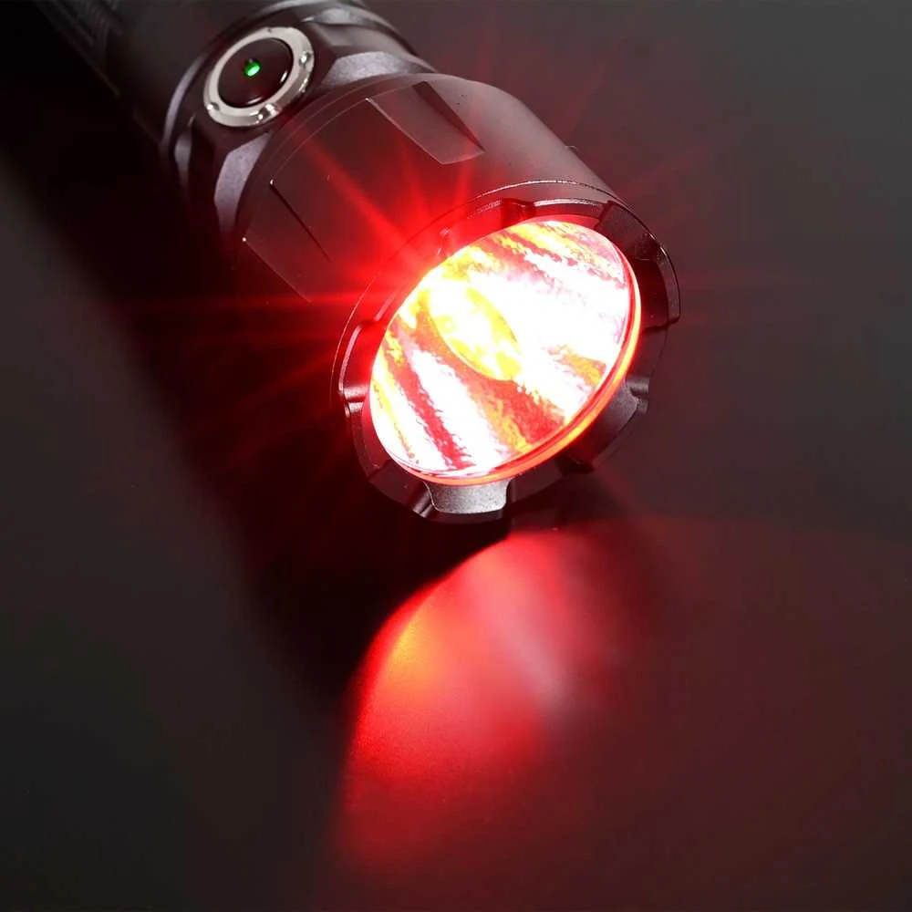 Įkraunamas kišeninis LED žibintuvėlis CREE XHP50.2 20W, Raudona šviesa, 3600Lm 5000K, Li-ion 21700 4000mAh, VIDEX VLF-A376 – Taktinis mygtukas ir raudona šviesa