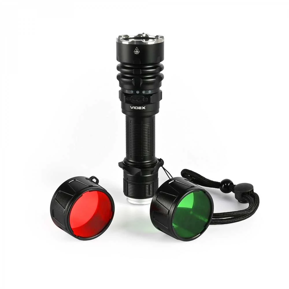 Taktinis LED žibintuvėlis Luminus SFT40 20W, 2000Lm 6500K, Li-ion 21700 4000mAh, VIDEX VLF-AT265 – Taktinis mygtukas, 650m atstumas ir spalvoti filtrai