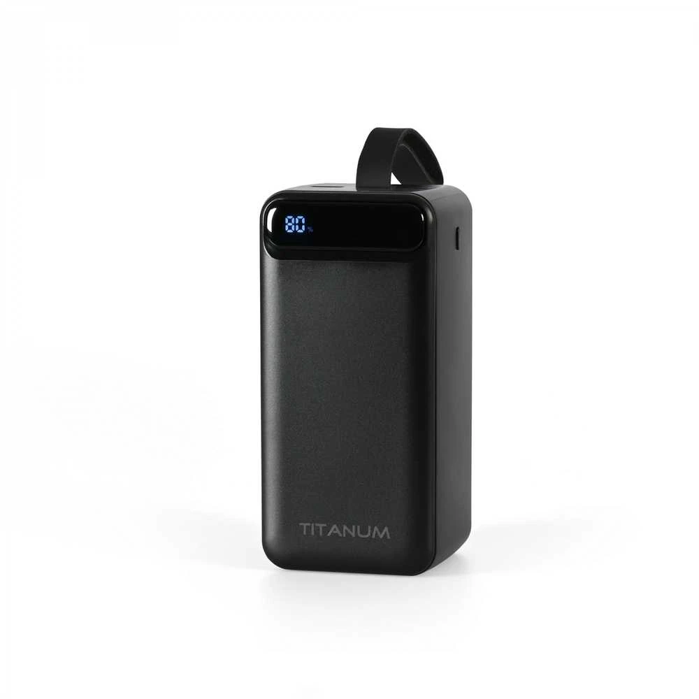 Didelės galios išorinė baterija 50000mAh 22.5W, Micro USB / Type-C / 2xUSB, greitas įkrovimas, juoda, TITANUM TPB-741S-B Juodas – Ekstremalios talpos maitinimo stotelė keliautojams ir ilgai autonomijai krizėse