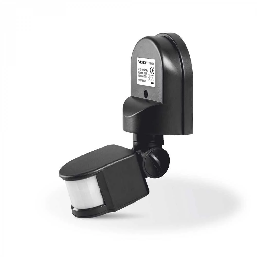 Judesio ir šviesos sensorius PIR 2-12m 10sec-7min 10-2000lx 180° IP44, VIDEX VL-SPW02B | juodas – Judesio aptikimas iki 2-12m atstumu ir platus 180° veikimo kampas