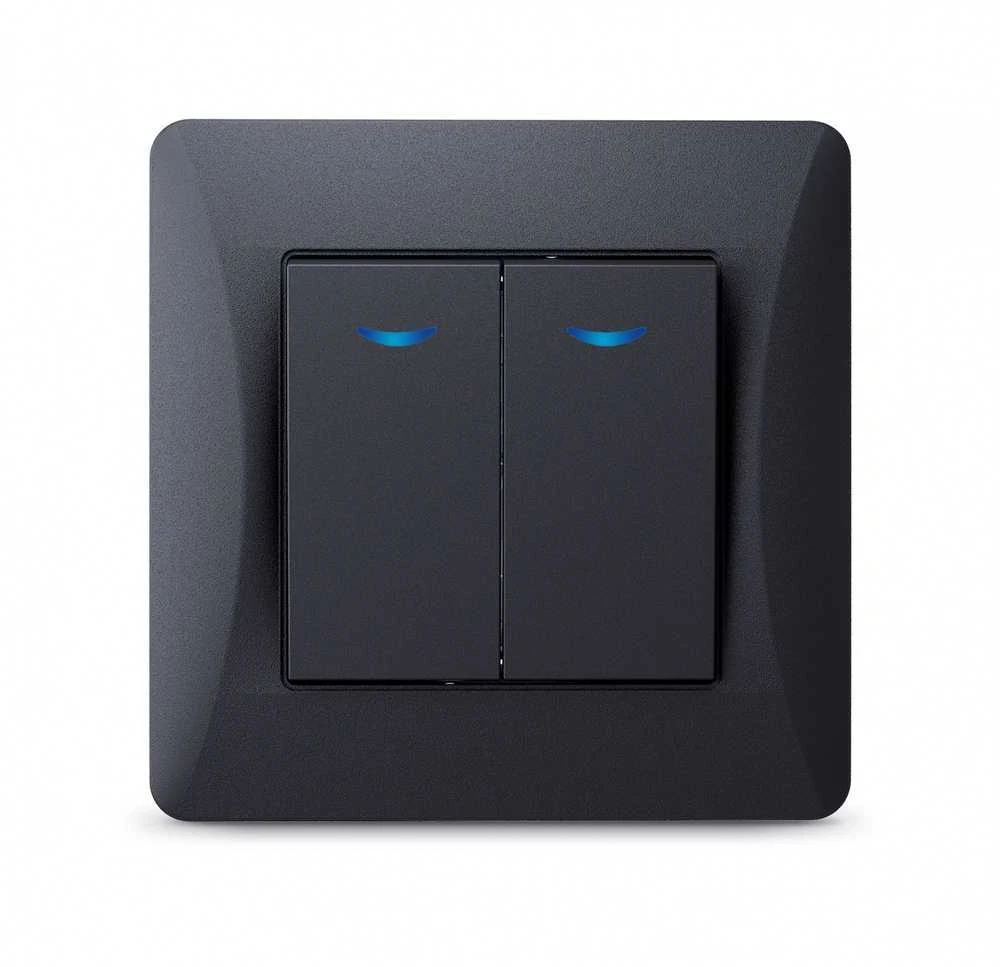 Potinkinis jungiklis 2 klavišų su LED foniniu apšvietimu, Videx Binera, juodas grafitas, IP20 VF-BNSW2L-BG – LED foninis apšvietimas greitam jungiklio suradimui tamsiu paros metu