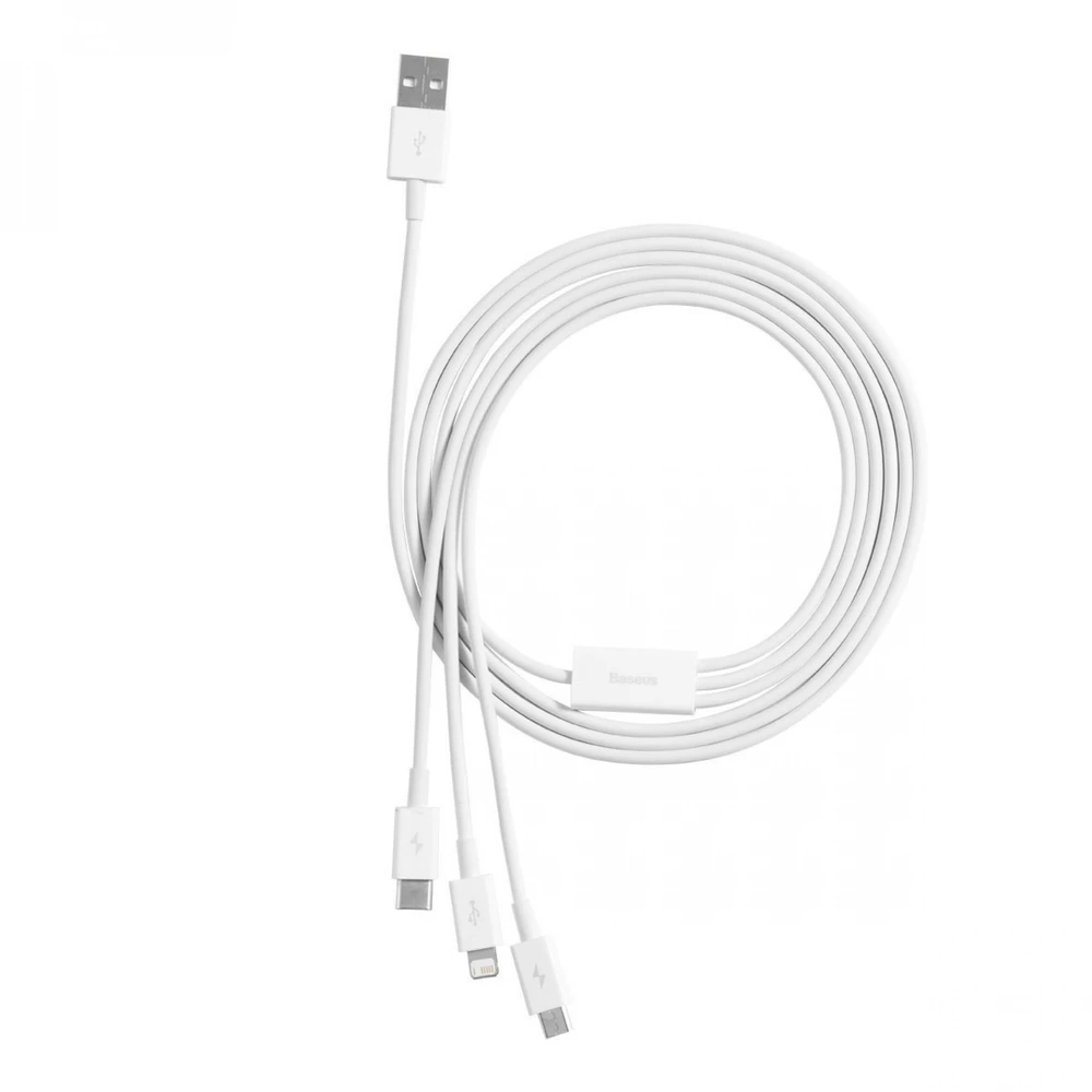 Kabelis Baseus Superior iš USB į microUSB+Lightning+Type-C 3.5A 1.5m baltas CAMLTYS-02