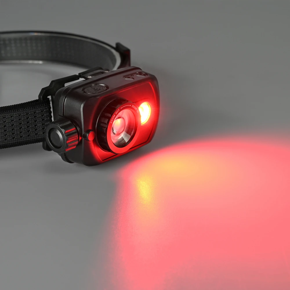 LED galvos žibintas su jutikliu įkraunamas 10W 1000Lm 5000K 2000mAh IP65 VIDEX VLF-H047Z | Raudona šviesa – Reguliuojamas šoninis jungiklis ir tikslus spindulio fokusavimas