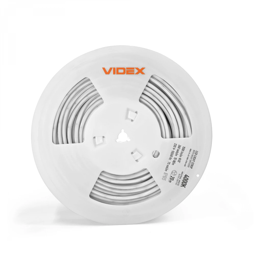 LED juosta 20m ritinys apšvietimui 220V 15W/m (rullis 300W), 1500Lm/m, 4000K (neutrali baltas šviesa) IP65 VIDEX VL-LST-CB65-22154-B20 – Pjaunama ir jungiama pagal reikiamą dydį