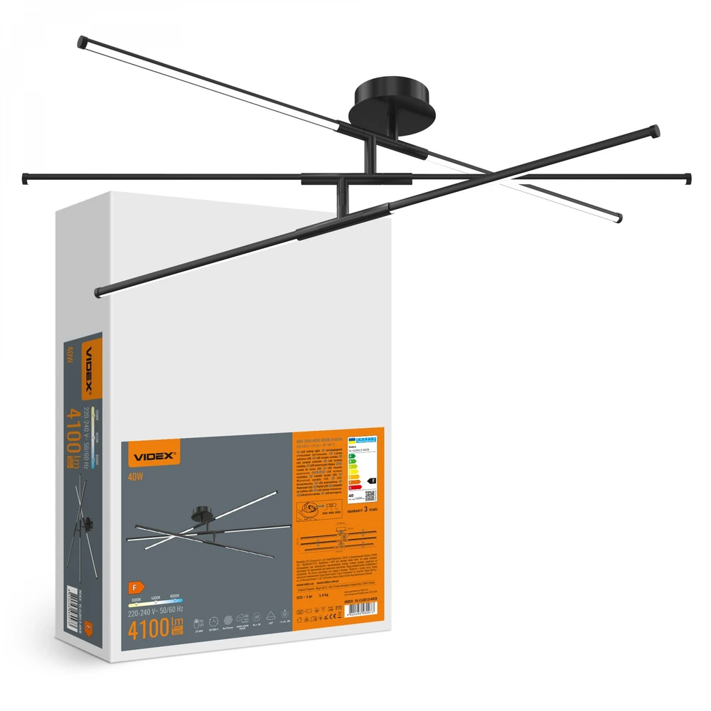 LED lubinė lempa 40W 4100Lm 3000/4000/6000K IP20 VIDEX VL-CLD013-42CB | juoda – Trijų lygių dizainas su 270° pasukamais elementais lanksčiai interjero geometrijai