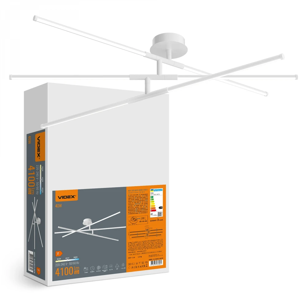 LED lubinė lempa 40W 4100Lm 3000/4000/6000K IP20 VIDEX VL-CLD013-42CW | balta – Trijų lygių dizainas su 270° pasukamais elementais lanksčiai interjero geometrijai