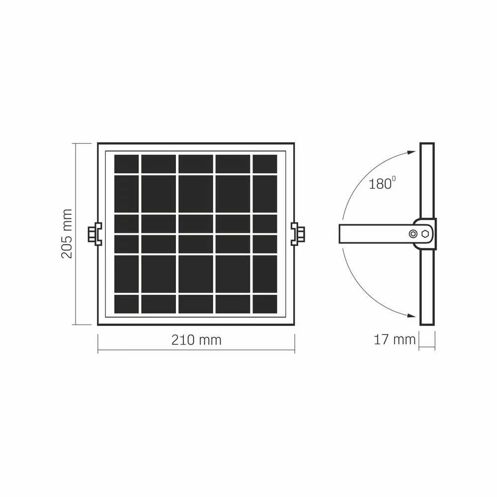 Saulės LED prožektorius su jutikliu ir saulės baterija 16Wh 1400Lm 5000K IP65 LiFePO4 5000 mAh 6W, VIDEX VL-FSO4-205-S – Monokristalinė baterija visiškai nepriklausomybei nuo elektros tinklo