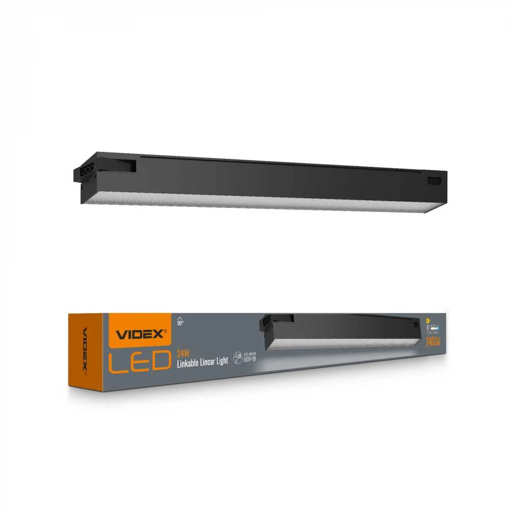 Pakabinamas šviestuvas Linijinis LED šviestuvas 24W 600mm, sujungiamas linija, 2400Lm 5000K, IP20, juodas, VIDEX VL-BNL02-24065B | Neutrali balta šviesa – Modulinis sujungimas nepertraukiamų šviesos linijų kūrimui