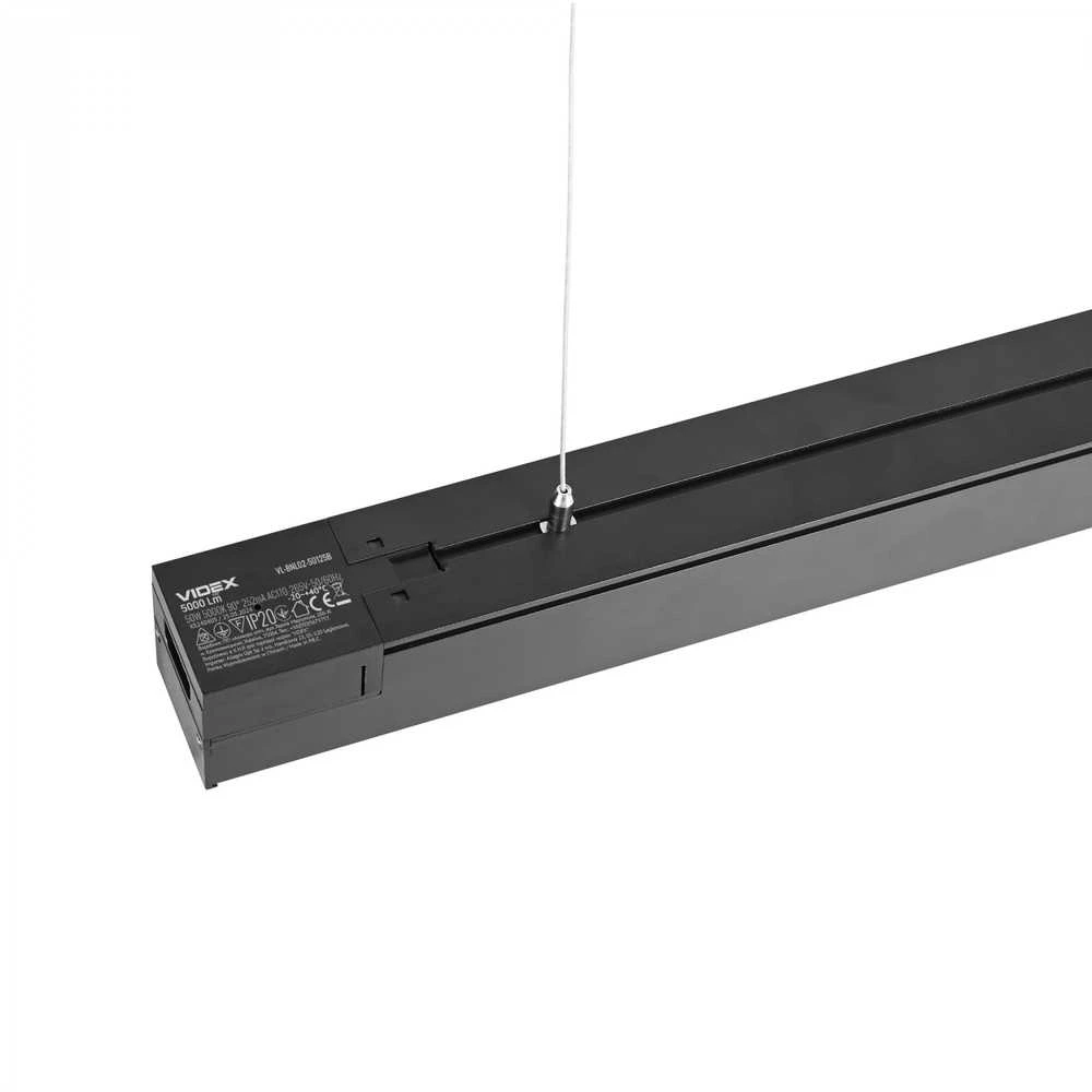 Pakabinamas šviestuvas Linijinis LED šviestuvas 50W 1200mm, sujungiamas linija, 5000Lm 5000K, IP20, juodas, VIDEX VL-BNL02-50125B | Neutrali balta šviesa – Masyvus juodo aliuminio korpusas efektyviam aušinimui
