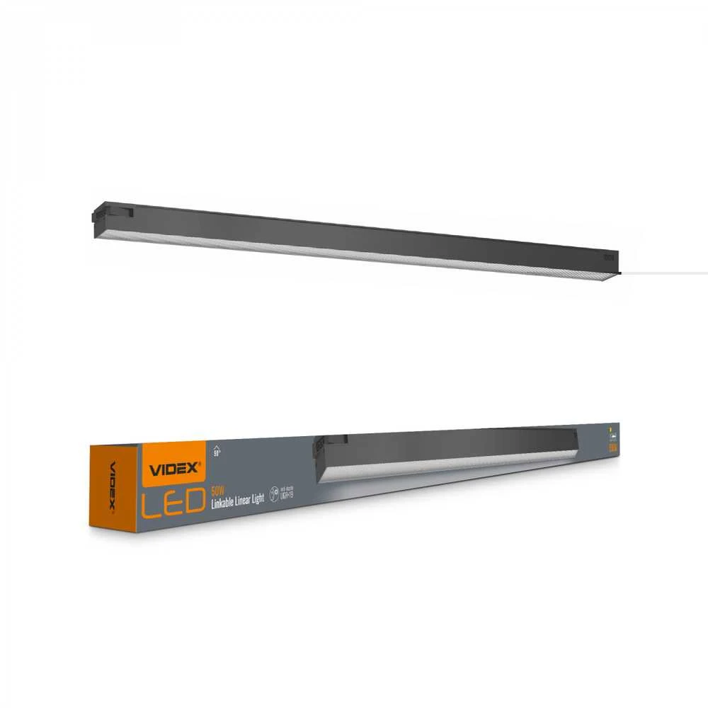 Pakabinamas šviestuvas Linijinis LED šviestuvas 50W 1200mm, sujungiamas linija, 5000Lm 5000K, IP20, juodas, VIDEX VL-BNL02-50125B | Neutrali balta šviesa – Masyvus juodo aliuminio korpusas efektyviam aušinimui
