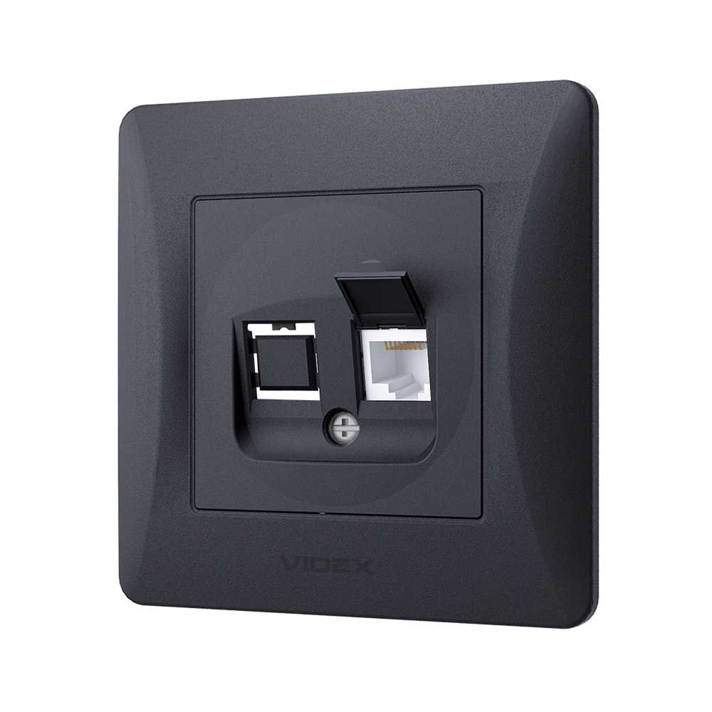 Potinkinis duomenų lizdas 1xCat6 (RJ45 kištukas), Videx Binera, juodas grafitas, IP20 VF-BNSK1PC6-BG – RJ45 Cat6 tinklo lizdas stabilaus vietinio kabelinio interneto sukūrimui
