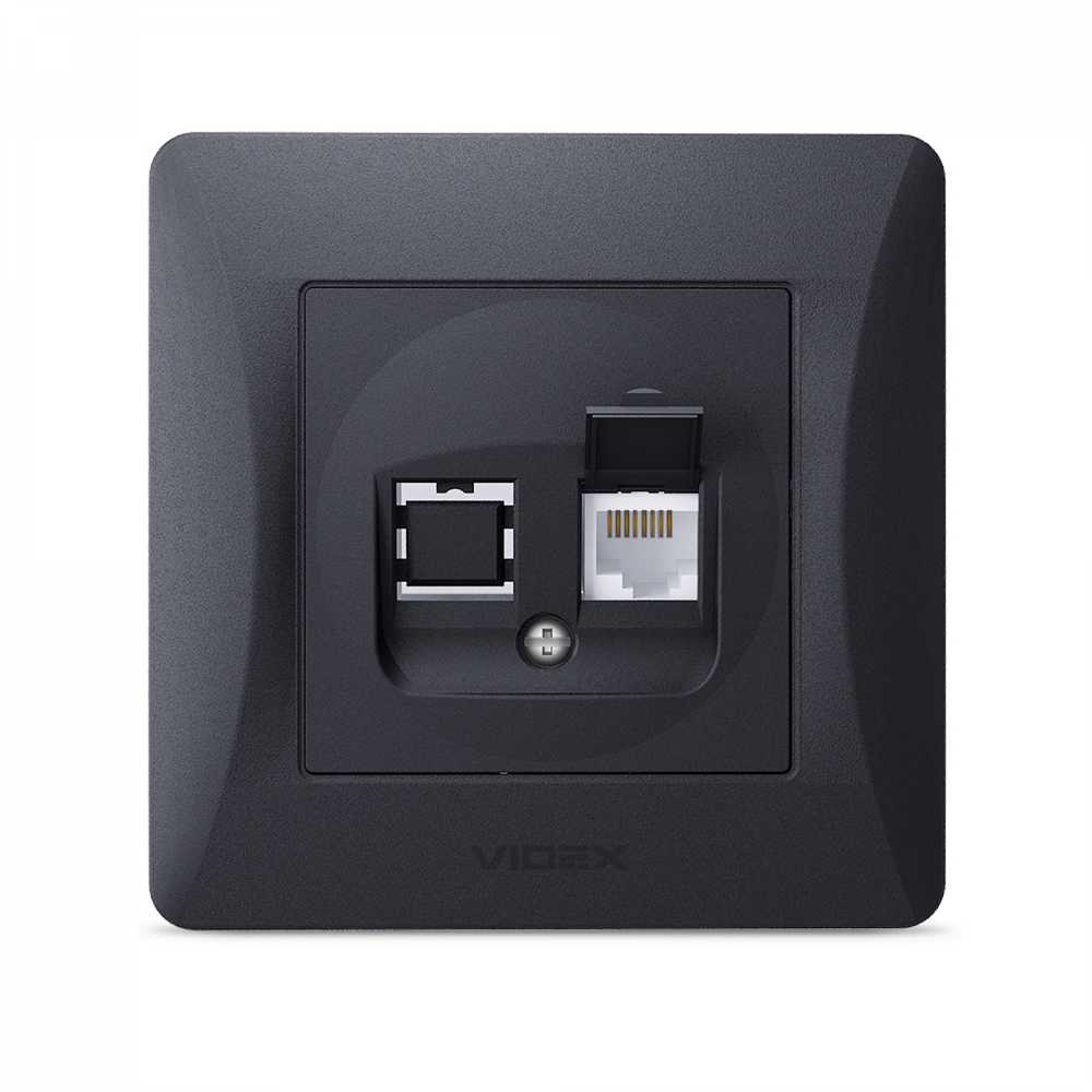 Potinkinis duomenų lizdas 1xCat6 (RJ45 kištukas), Videx Binera, juodas grafitas, IP20 VF-BNSK1PC6-BG – RJ45 Cat6 tinklo lizdas stabilaus vietinio kabelinio interneto sukūrimui