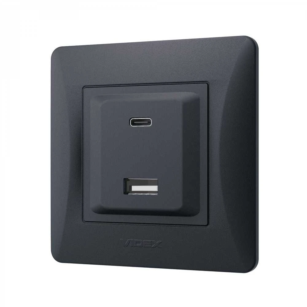 Potinkinis įkrovimo lizdas greitas krovimas 20W (USB-A + USB-C), Videx Binera, juodas grafitas, IP20 VF-BNCHRUC20-BG – 20W greitas įkrovimas telefonų ir planšečių baterijų atkūrimui