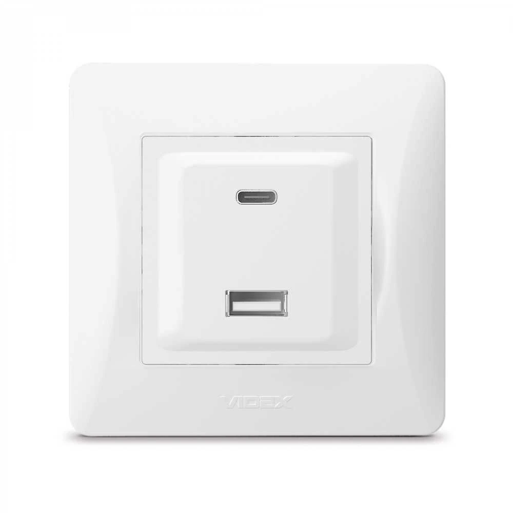 Potinkinis įkrovimo lizdas greitas krovimas 20W (USB-A + USB-C), Videx Binera, balta, IP20 VF-BNCHRUC20-W – 20W greitas įkrovimas telefonų ir planšečių baterijų atkūrimui