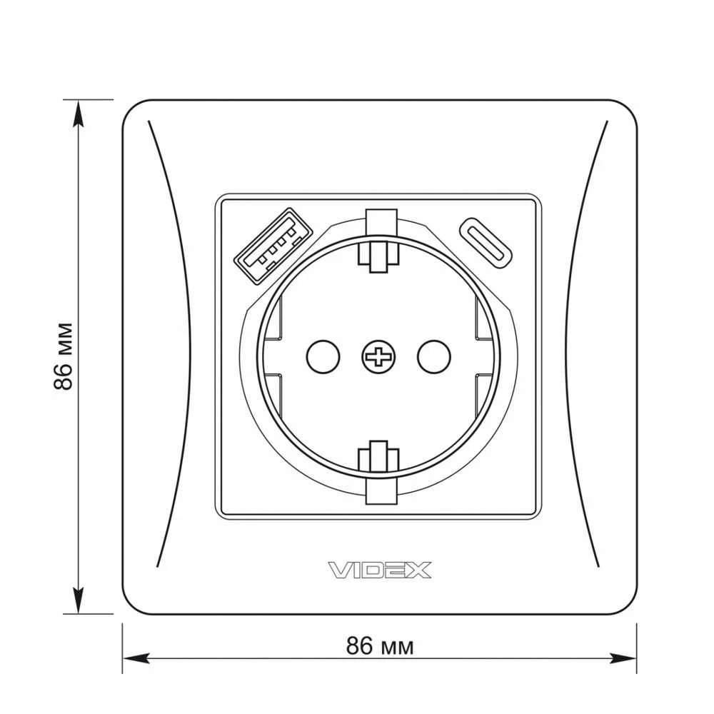 Potinkinis kištukinis lizdas 1V + prievadai (USB-A + USB-C), Videx Binera, juodas grafitas, IP20 VF-BNSK1GUC-BG – integruoti USB-A ir USB-C lizdai tiesioginiam išmaniųjų telefonų krovimui