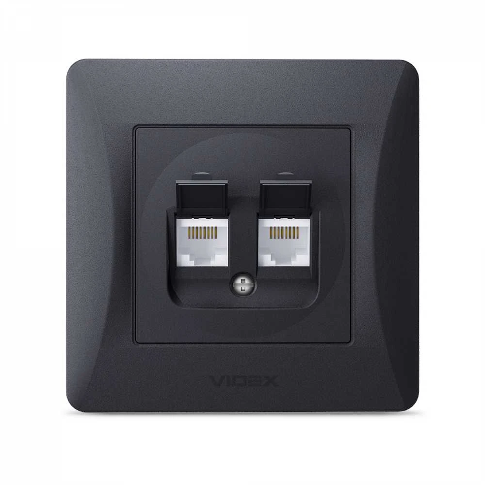 Potinkinis duomenų lizdas Cat6+Cat6 (RJ45 kištukas), Videx Binera, juodas grafitas, IP20 VF-BNSK2PC6-BG – dvigubas RJ45 duomenų prievadas greito kabelinio interneto tiekimui