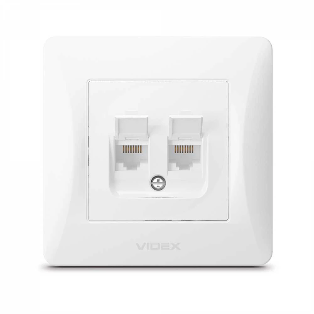 Potinkinis duomenų lizdas Cat6+Cat6 (RJ45 kištukas), Videx Binera, balta, IP20 VF-BNSK2PC6-W – dvigubas RJ45 duomenų prievadas greito kabelinio interneto tiekimui