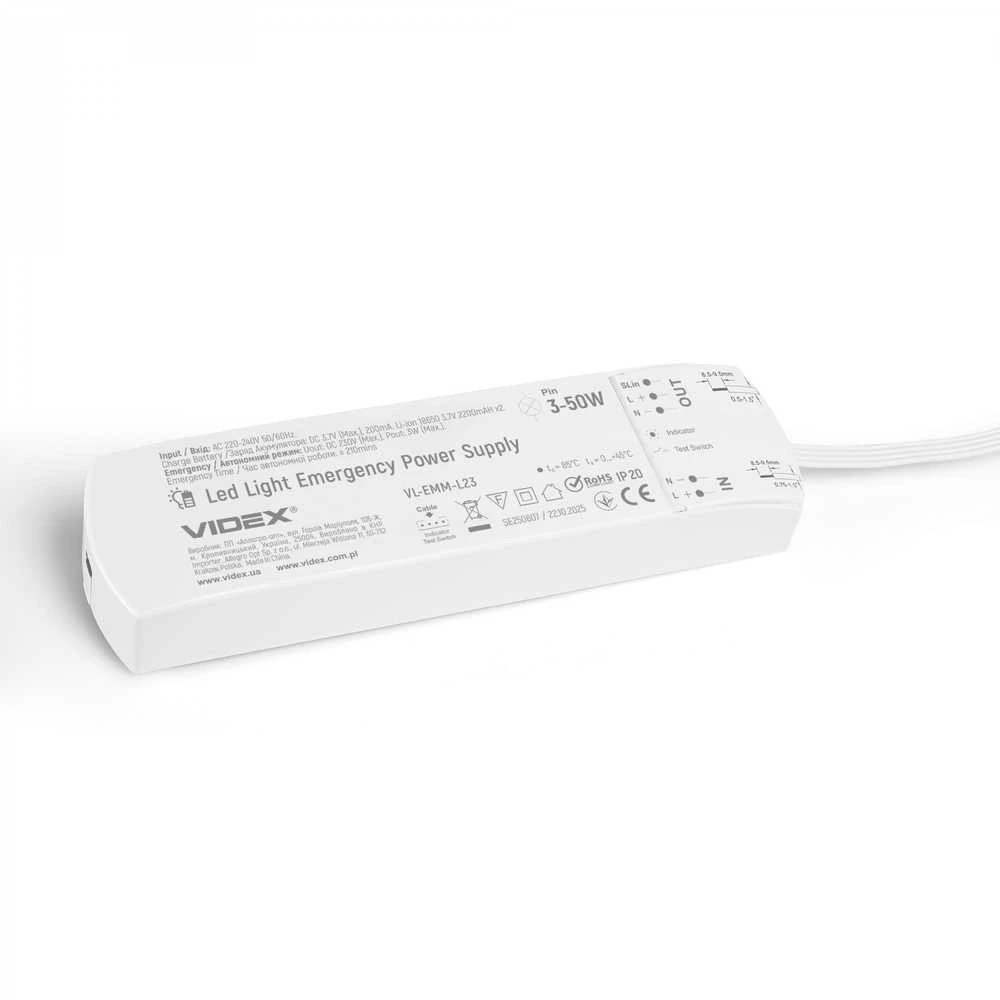 Lubinis šviestuvas Avarinio LED šviestuvo maitinimo šaltinis 3-50W, Li-Ion 2x18650, 3.7V, 2200mAh, VIDEX VL-EMM-L23 – Užtikrina šviestuvo veikimą dingus elektrai