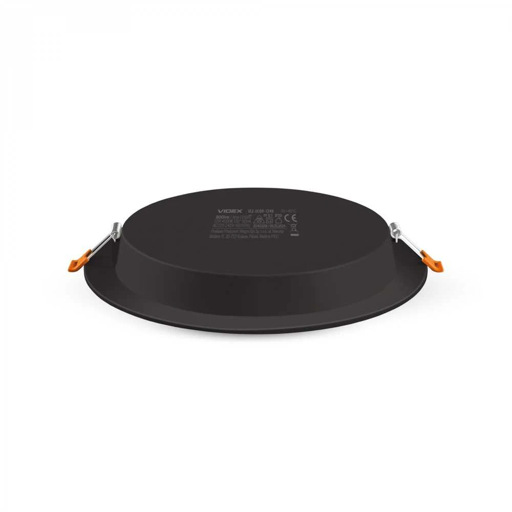 Įmontuojamas LED skydelis 12W 1350Lm 4000K IP20, VIDEX VLE-DLBR-124B | Apvalus, juodas – Žemo profilio dizainas montavimui sekliose lubose