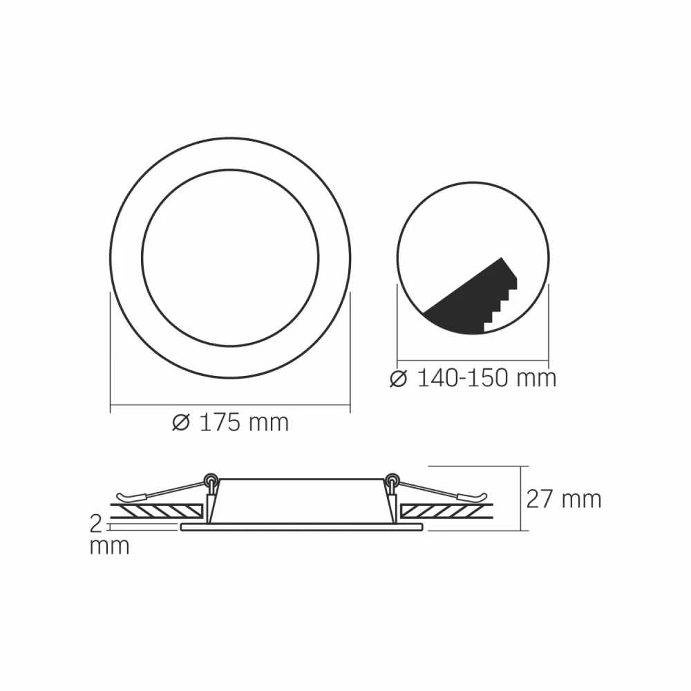 Įmontuojamas LED skydelis 12W 1350Lm 4000K IP20, VIDEX VLE-DLBR-124 | Apvalus, baltas – Žemo profilio dizainas montavimui sekliose lubose
