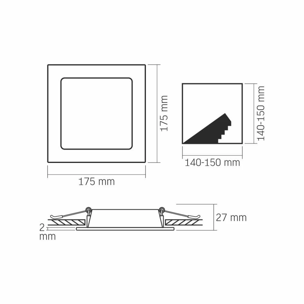 Įmontuojamas LED skydelis 12W 1400Lm 4000K IP20, VIDEX VLE-DLBS-124 | Kvadratinis, baltas – Žemo profilio dizainas montavimui sekliose lubose