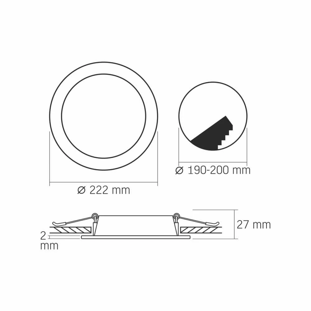 Įmontuojamas LED skydelis 18W 2100Lm 4000K IP20, VIDEX VLE-DLBR-184 | Apvalus, baltas – Žemo profilio dizainas montavimui sekliose lubose