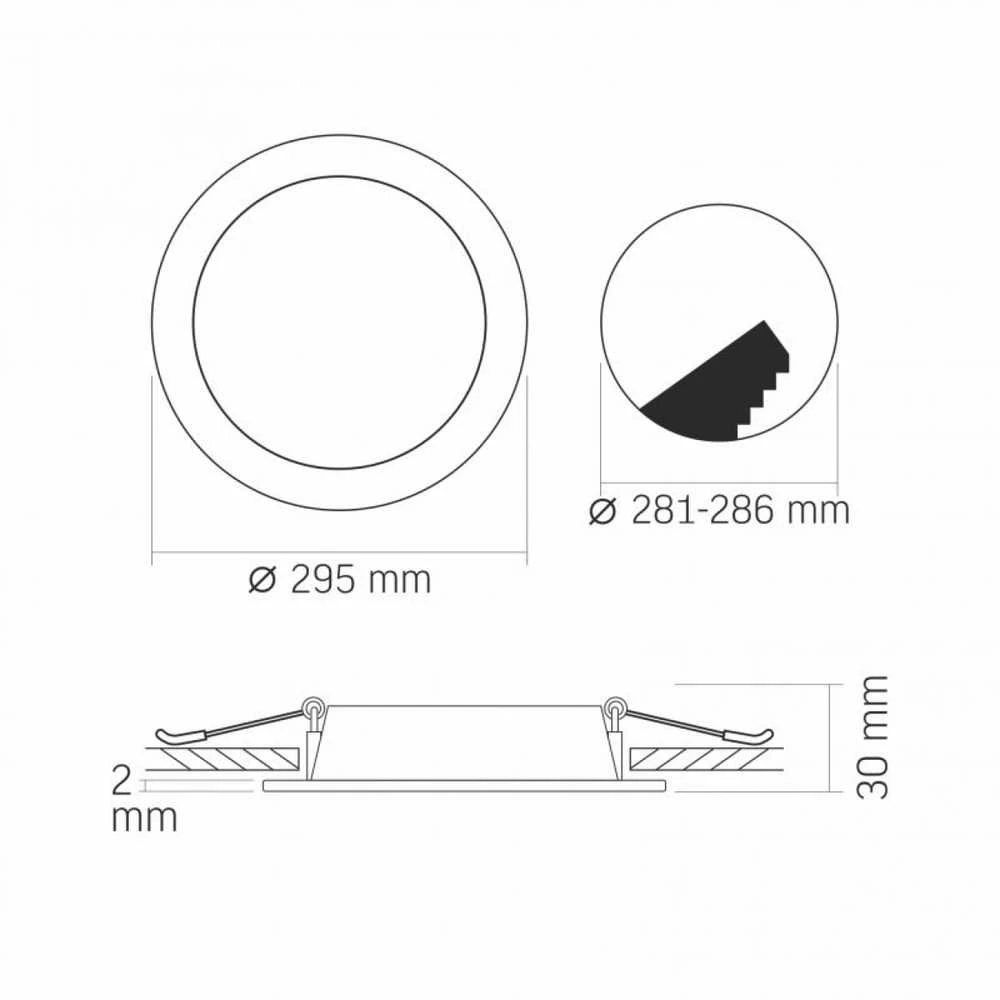 Įmontuojamas LED skydelis 24W 2700Lm 4000K IP20, VIDEX VLE-DLBR-244 | Apvalus, baltas – Žemo profilio dizainas montavimui sekliose lubose