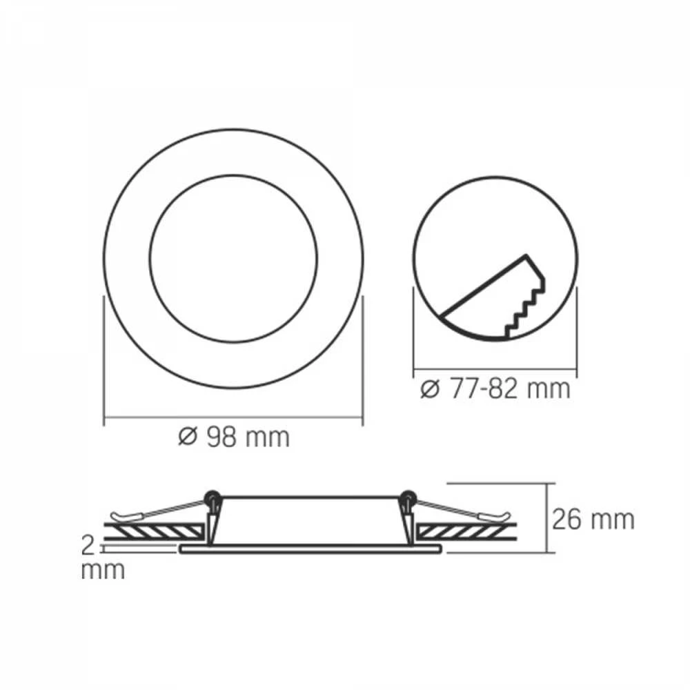 Įmontuojamas LED skydelis 4W 380Lm 4000K IP20, VIDEX VLE-DLBR-044 | Apvalus, baltas – Žemo profilio dizainas montavimui sekliose lubose