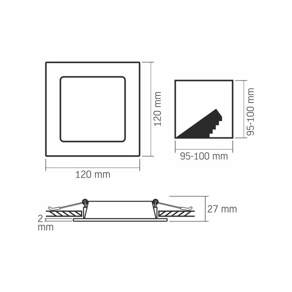 Įmontuojamas LED skydelis 6W 620Lm 4000K IP20, VIDEX VLE-DLBS-064 | Kvadratinis, baltas – Žemo profilio dizainas montavimui sekliose lubose