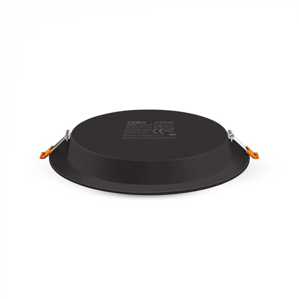 Įmontuojamas LED skydelis 6W 620Lm 4000K IP20, VIDEX VLE-DLBR-064B | Apvalus, juodas – Žemo profilio dizainas montavimui sekliose lubose